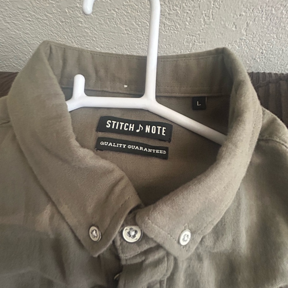Stitch Note Khaki Button-Up Shirt